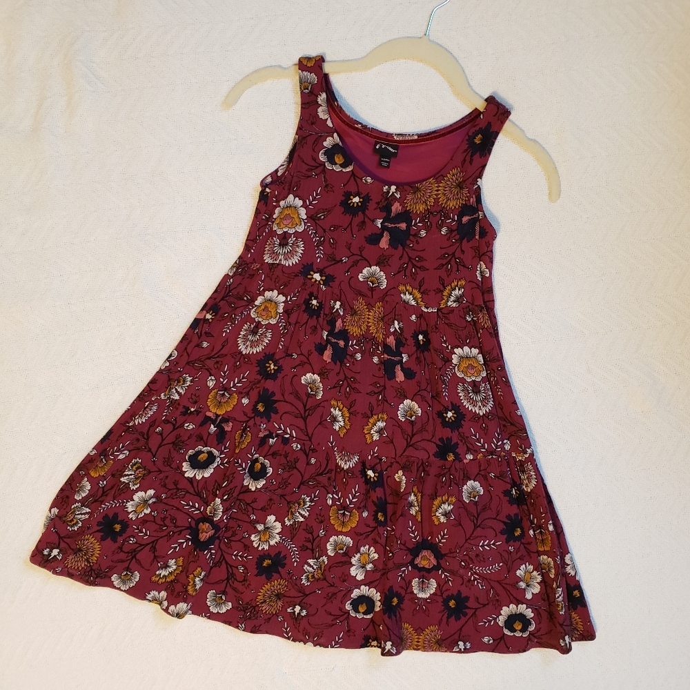 Art Class Girls Floral Tiered Dress 6/6X Crinkle Sleeveless Burgundy Black